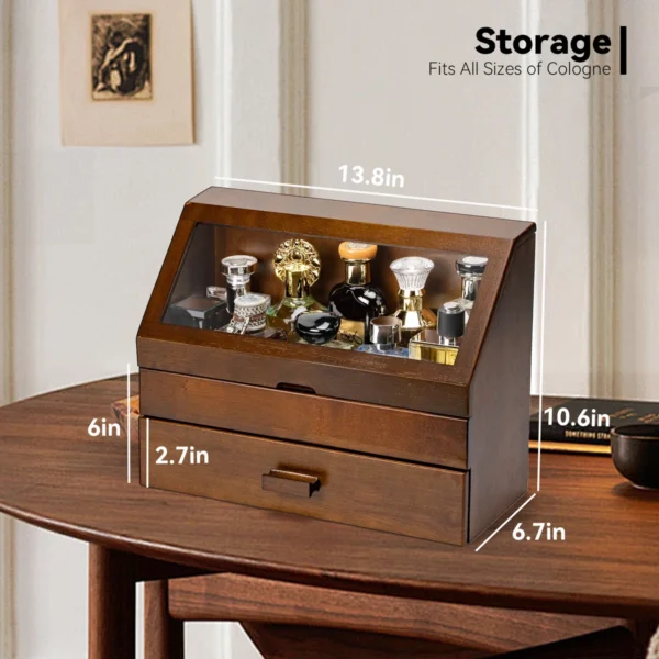 Cologne Organizer. Wood Perfume Organizer Storage With Drawer & Acrylic Panel - Image 2