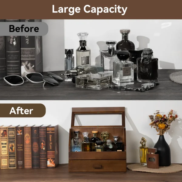 Cologne Organizer. Wood Perfume Organizer Storage With Drawer & Acrylic Panel - Image 3