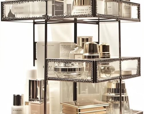 Vintage+Glow+Antique+360+Degree+Rotating+Makeup+Organizer,4-Tier+Spinning+Perfume+Tray,Countertop+Cosmetic+Storage+,Glass+Beauty+Display,Retro+Large+Capacity+Vanity+Organizer+for+Brushes+Skincare-111238519