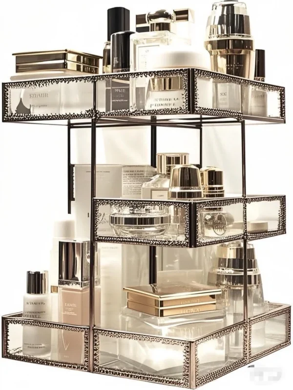 Vintage Glow Antique 360 Degree Rotating Makeup Organizer,4-Tier Spinning