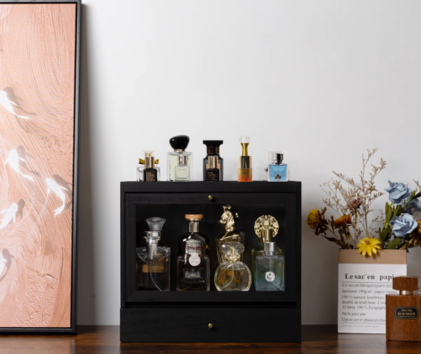 Wooden+Cologne+Organizer+For+Men+Multi-slide+Tiers+Of+Standing+Perfume+Display+Holder(black)