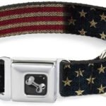 Buckle-Down Dog Collar Seatbelt Buckle Vintage US Flag Stretch 15 to 26