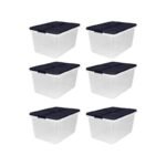Home Logic 66qt 6pk Storage Bins Clear: Stackable Lidded Containers, Portable with Built-In Handles, Transparent Polypropylene