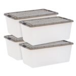IRIS 91qt Plastic Storage Bins with Lids Clears Latchings Stackable Totes 4pk