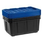 IRIS 27gal Stackable Storage Totes with Lids Black Blue 4pk - Image 7