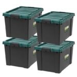 IRIS 4pk Remington 78qt Heavy Duty Plastic Storage Totes Bin with Lid Black: Portable Lidded Utility Tubs, BPA-Free