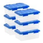 IRIS 16qt 6pk WeatherPro Plastic Storage Bin: Stackable, Lidded, Transparent, Portable, Under Bed Storage, Built-In Handles