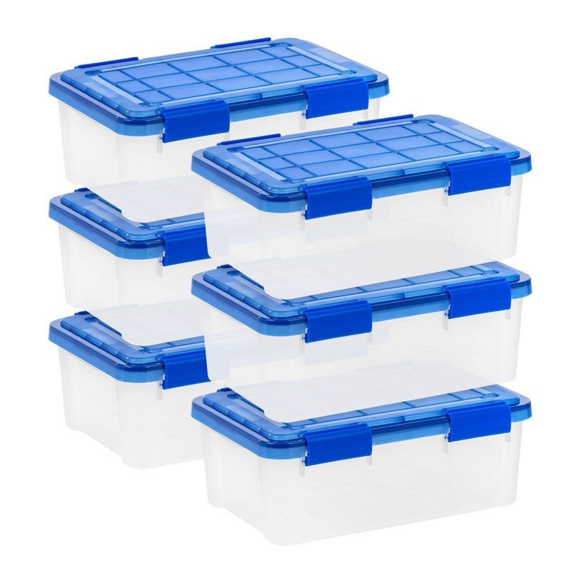 GUEST_8e248d3b-04cc-40e4-bb1a-4d797e66b42e IRIS 16qt 6pk WeatherPro Plastic Storage Bin: Stackable, Lidded, Transparent, Portable, Under Bed Storage, Built-In Handles - Image 1