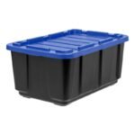 IRIS 27gal Stackable Storage Totes with Lids Black Blue 4pk - Image 2