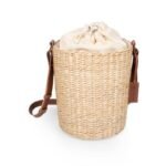 Picnic Time Palermo Rush Insulated Bucket Tote with Leather Straps Beige Canvas