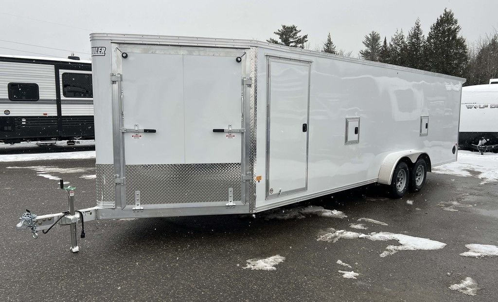 9CB1ED8B-4701-4746-8641-743485D29E1E.jpg 2024 E-Z Hauler 7×24 Aluminum 4-Place Drive In/Out w/Tapered Ramps, Rear Canopy - Image 1